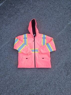 Hi Vis Reflective Safety Jacket XL ANSI Class 3 Fleece Lined Hooded Work Coat